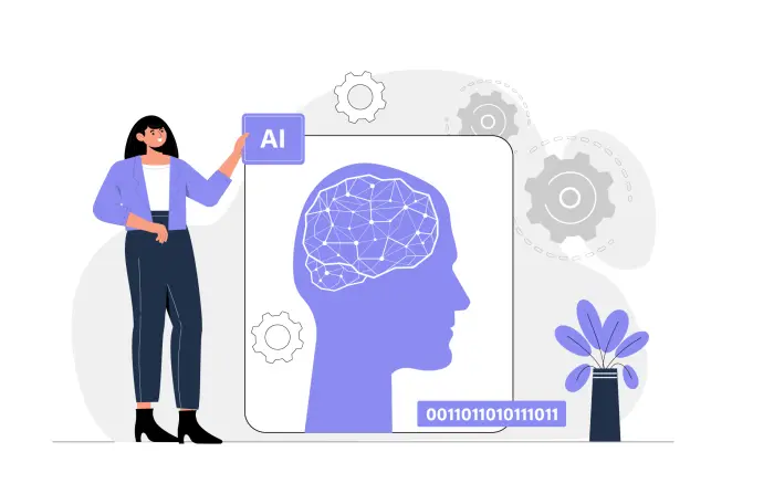 Female Software Engineer Representing Artificial Intelligence Flat Illustration image